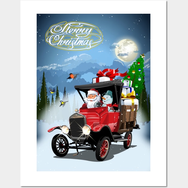 Cartoon greeting Christmas card Wall Art by Mechanik